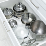 you can create an organized living space in your kitchen, image of organized pots and pans